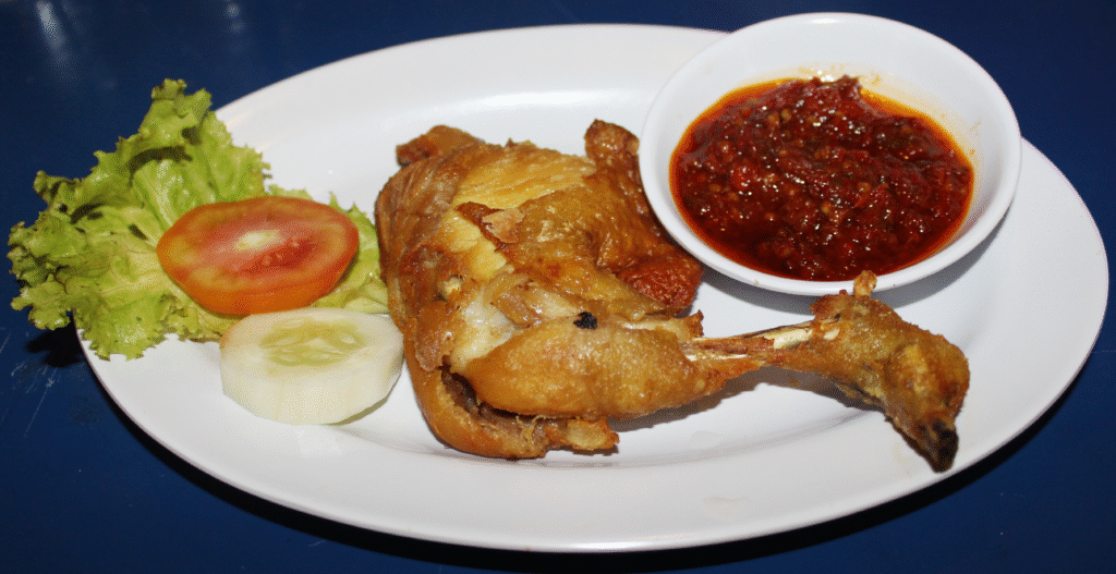 a plate of ayam penyet