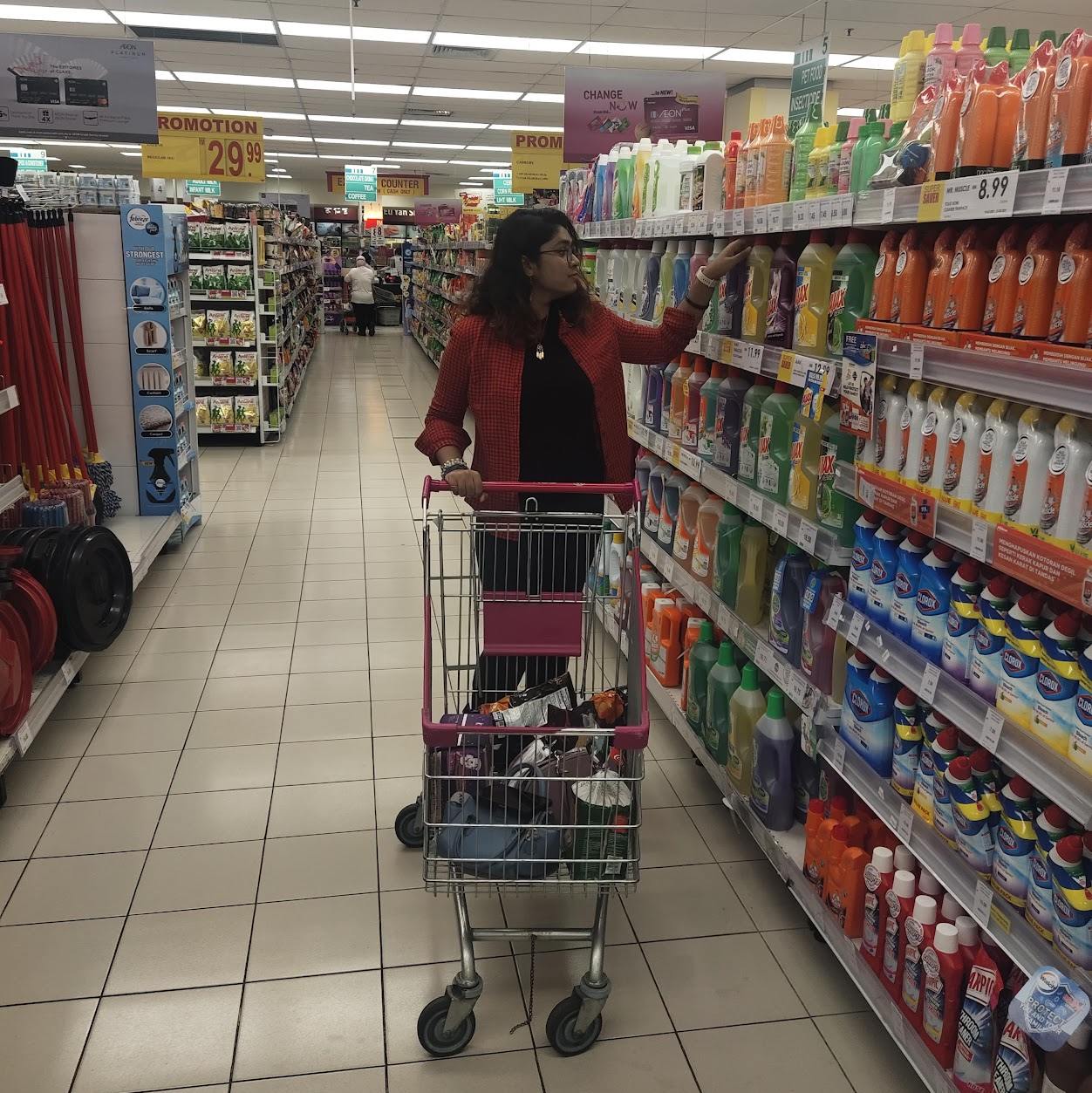 a trolley with groceries and other things